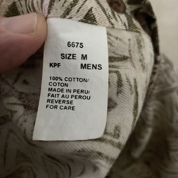 Woolrich John Rich Shirt Mens M Short Sleeve Button Cotton Tan Tiki Fish Print - Picture 4 of 6